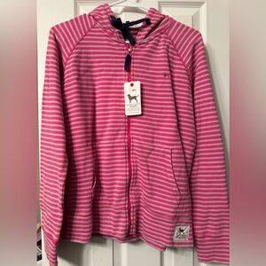 The Black Dog Pink and Gray Striped Zippered Hoodie